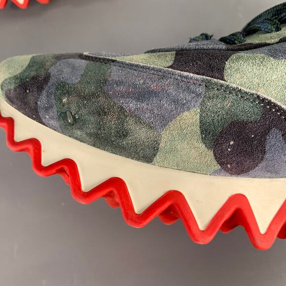 CHRISTIAN LOUBOUTIN Size 12 Green Blue Camouflage Suede Red Sole Sneakers - Picture 7 of 11